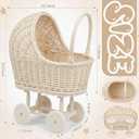 Wicker Baby Carriage Wicker Stroller for Baby Shower Vintage Woven Rattan Flower Basket Decorative Cart Storage with Handle for Floral Arrangement Wedding Photo Props(Cream,20 in)