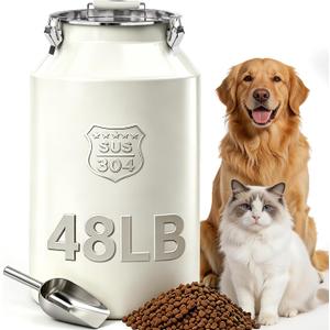 Large 304 Metal Dog Food Storage Container 48LB /45 Qt, Stainless Steel Airtight Pet Food Containers with Lid & Scoop, Pet Food Bin for Dogs, Cats and Dry Food Storage Keep Fresh