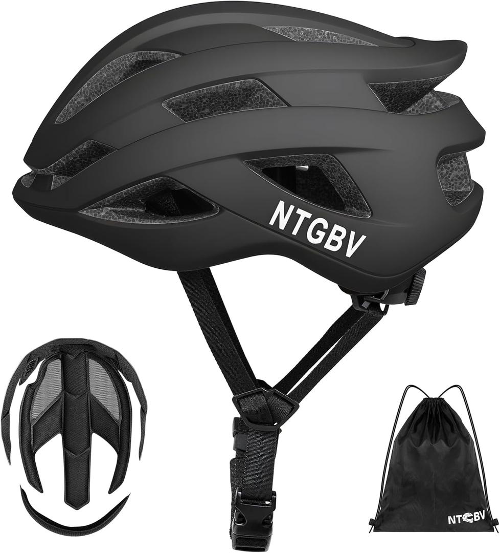 Adult Bike Helmet for Men/Women with Helmet Bag 2Removable Moisture Liners Adjustable Dial Comfort Fit Lightweight Shockproof CPSC Safety Certified for Road/Urban-Commute/MTB (L(22-23.6in/56-60cm), Matte Black)