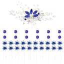 inSowni 33 Pack Royal Blue Rhinestone Pearl Crystal Leaf Flower Bridal Hair Side Combs+Spiral Gems Hair Clips+U Shaped Hair Pins Wedding Headpieces Accessories for Women Girls Brides Bridesmaids