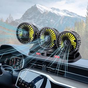 Triple-Head Fan for Car, Portable Car Fans for Vehicles Cars RV Vent with 360Rotation Cigarette Lighter Plug