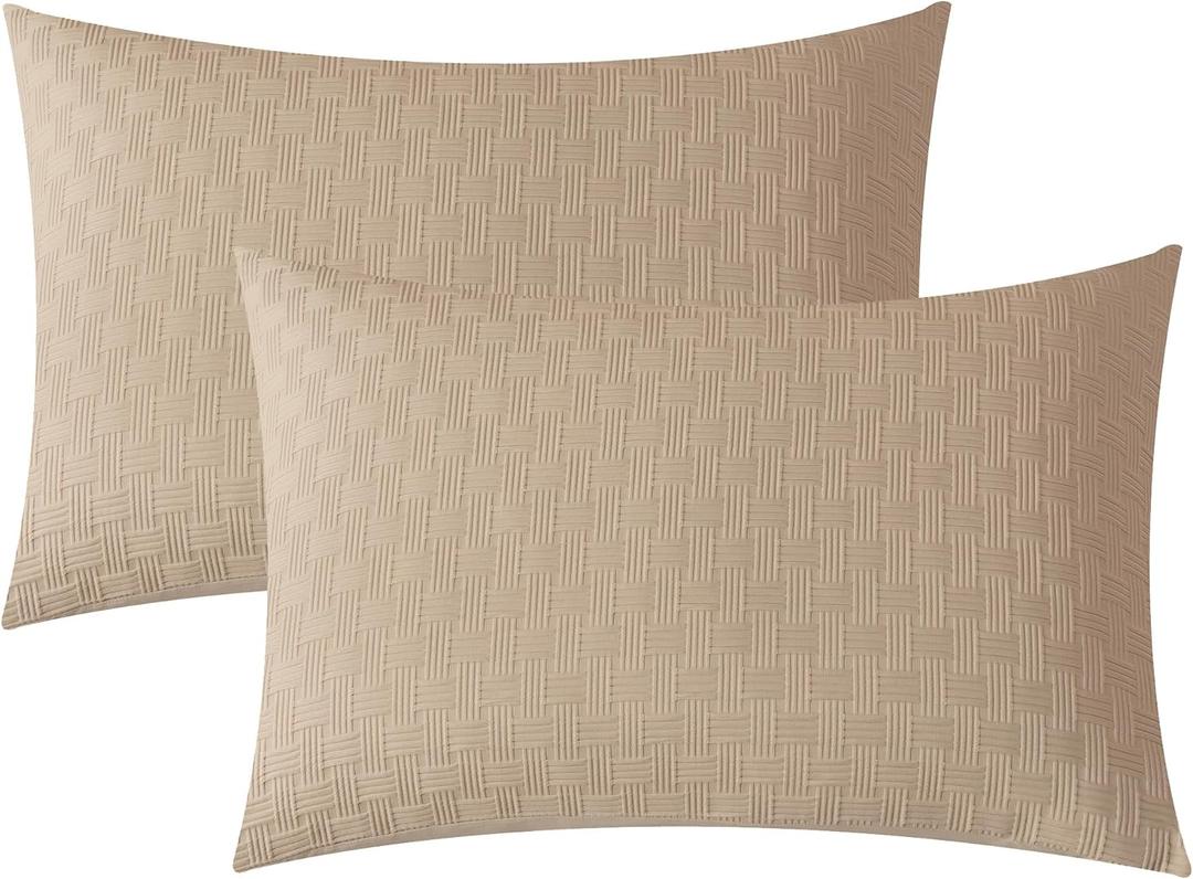 JELLYMONI Pillowcases Standard Size Khaki 2 Pack Waffle Plaid Bed Pillow Covers 20x26in Microfiber Envelope Pillow Shams Knitted Jacquard Waffle Weave Pillow Case (Pillows are not Included)