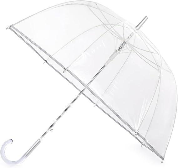 Clear Bubble Umbrella, Large Canopy Transparent Dome Coverage Stick Umbrella with Reflective Strip, J Hook Handle European Style for Weddings, Prom, Graduation, and Outdoor Events