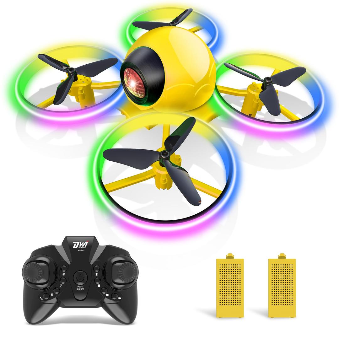 Dwi Dowellin Mini Drone for Kids, 4.9 Inch Small Flying Toys Drones with LED Light One Key Take Off Spin Flips RC Mini Drones Nano Quadcopter Long Flight Time Drones for Beginners and Adults, Yellow
