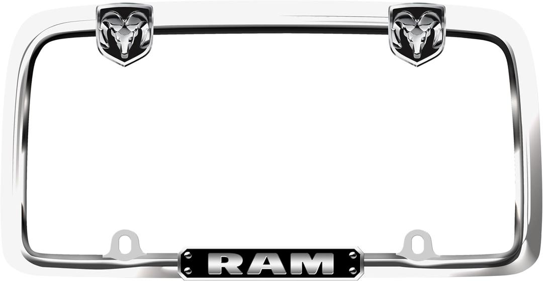 Cruiser Accessories RAM License Plate Frame  Matte Black, Officially Licensed Metal Frame with Adjustable RAM Logo Fastener Covers  Fits 6" x 12" Plates, Obstruction-Free Design