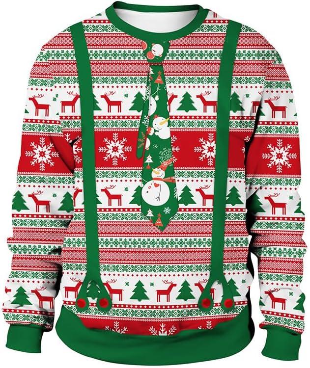 GRAJTCIN Ugly Couples Christmas Sweater Adult Funny 3D Print Cat Elk Dog Christmas Party Cosplay (Medium, Green Tie)