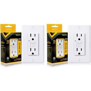 Faith 15A GFCI Outlet, Non-Tamper-Resistant GFI Duplex Receptacle with LED Indicator, Self-Test Ground Fault Circuit Interrupter with Wall Plate, ETL Listed, White (Pack of 1)