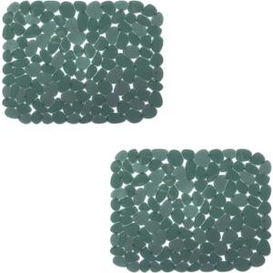 Sink Mat, 2Pcs Adjustable PVC Pebble Sink Protector for Stainless Steel or Porcelain Sink, Dish Drying Mat for Bathroom Kitchen Sink Countertop, 15.8 x 12 inch (2, Green)