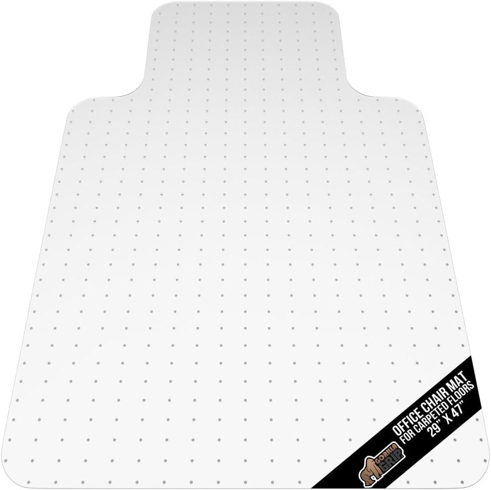 GORILLA GRIP Slip Resistant Office Chair Mat for Carpet Floors, Smooth Glide Under Desk Carpeted Floor Protector, Heavy Duty Plastic Computer Mats for Rolling Work and Gaming Chairs 29x47 Lip, Clear