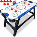 SereneLife 58in Powered Air Hockey Table Upgraded 700mA 12v 2X Powerful Motor, 4 Player 4 Pucks 2 Pushers, Full-Size Arcade Style, Inline Power Switch and Battery Free Digital LED Score Board (Blue)
