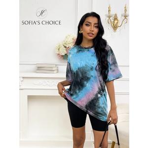 SOFIA'S CHOICE Women Tie Dye Off Shoulder Tops Workout Going Out Long Sleeve Shirts Multicoloured X-Small