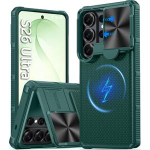 Magnetic for Samsung Galaxy S26 Ultra Case,[Slide Camera Cover][Kickstand][Compatible with Magsafe][Military Grade Protection] Shockproof Rugged Case for Galaxy S26 Ultra, Green
