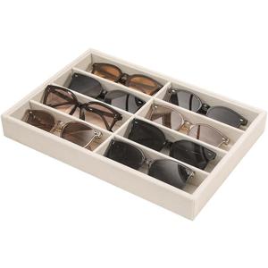 Coward Sunglass Organizer, Beige Velvet Glasses Trays - Eyeglasses Watches Jewelry Display - Men Women (8 Grids)