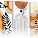 LYYGLYY 3Pcs Framed Bohe Brown Sun Canvas Wall Art 16x24 Inches