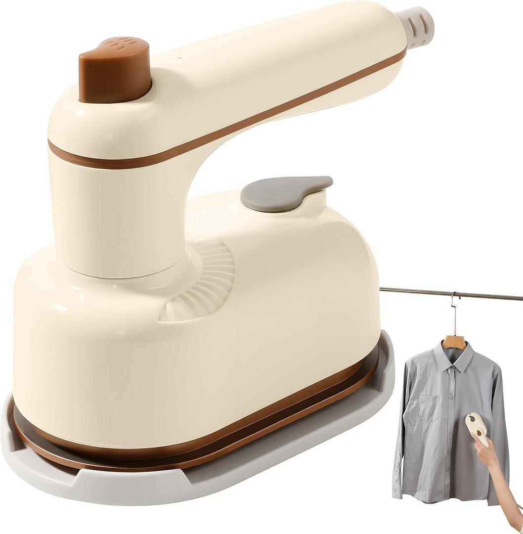 Handheld Portable Steam Iron with Anti-Scald Base, 2-in-1 Steamer and Iron, Saker Portable Steamer for Clothes, 180 Swivel Handle, Compact for Home, Dorm, Travel, Hotels (White)