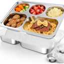 Bakpoco Stainless Steel Divided Plate for Kids Toddler, Non Toxic Portion Control Plate Dinner Plate with Lid for Adults Weight Loss, 2 Pack 5 Sections Rectangular Snack Plate Tray