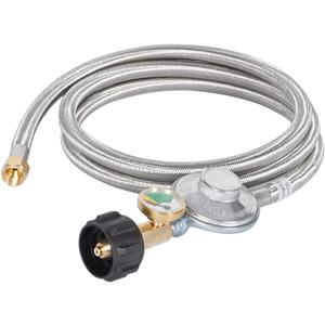GasSaf 6FT Propane Regulator Hose with Gauge, Grill Regulator Hose QCC1 Connection for Most LP Gas Grill, Heater, and Fire Pit Table, 3/8" Female Flare Nut (Silver)