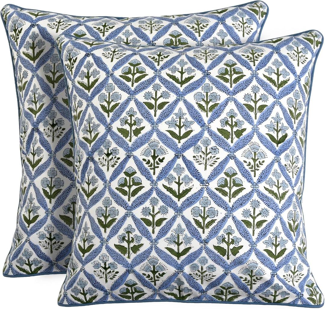 Ridhi Light Steel Blue Block Print Cotton Throw Pillow Covers for Decorative Couch Pillows for Living Room, Chic Boho Cute Outdoor Valentine Pillows Covers Gifts 18x18 Inches Ridhi Light Steel Blue Block Print Cotton Throw Pillow Covers for Decorative Couch Pillows for Living Room, Chic Boho Cute Outdoor Valentine Pillows Covers Gifts 18x18 Inches