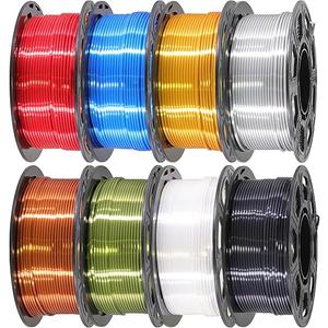 DO3D 1.75mm Silk PLA 3D Printer Filament Bundle, 8 Silk Shiny Colors: Gold/Silver/Copper/Bronze/Black/White/Red/Blue, Each Spool 250g, 8 Spools, Total 2Kg 3D Printing Material, 250g x 8 Spools