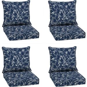 Arden earthFIBER Outdoor Deep Seat Cushion Set (4-Pack), 24 in x 24 in, Weather-Proof, Rain-Proof, Fade Resistant Patio Cushion for Chair, Sofa, and Couch Navy Blue King Palm