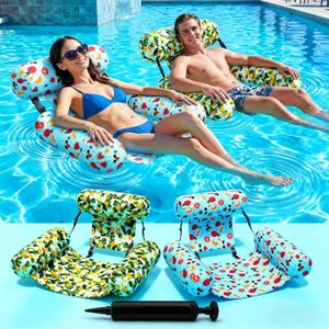 Inflatable Pool Floats for Adults 2 Pack Floating Lounge Chair & Pool Noodle, Thickened Durable Design with Air Pump, Ideal for Summer Pool Parties, Beach & Lake Relaxation