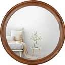 CULER Round Wall Mirrors 24 Inch,Wood Rustic Decorative Transitional Mirror with Walnut Frame for Wall,Farmhouse Hanging Vanity Mirror for Bathroom Bedroom Living Room or EntrywayWalnut Brown