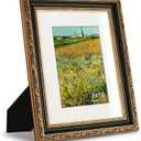 8x10 Picture Frame, Ornate Embossing Frame with Paper Mat and Real Glass, Fit for 8x10 without Mat or 5x7 with Mat, Tabletop or Wall Mounting Display, BlackBlack and Antique Gold, 2 Pack