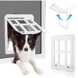 Dog Door for Sliding Door, Lockable Dog Screen Door with Magnetic Closure Easy Install Pet Door for Dogs Cats, Inner Flap 11.2 x 14.4 inches, White L