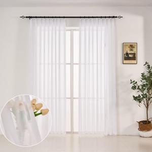 Pure White Sheer Curtains 96-inch Long Pinch Pleated Curtains for Bedroom Living Room Yard 1 Panel Light Filterring Pinch Pleat Chiffon Curtain & Drapes for Sliding Glass Door, W52 x L96