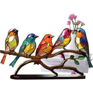Stained Glass Birds on a Branch Desktop Ornaments Bird Decor, Bird Figurines Decorations for The Home Decor, Gifts for Bird Lovers
