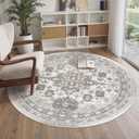 zesthome Washable Round Area Rugs - Non-Slip 6ft Round Rugs, Ultra-Thin Large Circle Rugs for Living Room, Soft Low Pile Rug for Bedroom, Kitchen, Nursery - Vintage Round Rug(Brown/Beige,6'x6')