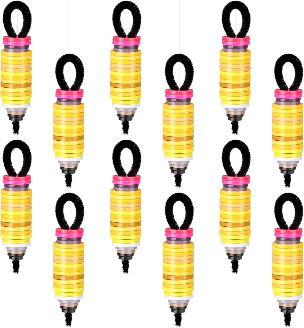 Soulchen 12 Sets Back to School Pencil Ornament Kit, Pencil Yellow | Hanging Decor, DIY Button Craft Kit, Ribbon Leaves Mesh Bow, Spring Party Supplies, Classroom Bulletin Board Home
