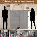 Reinforced 55" Extra Tall Dog Gates Indoor Cat Gate for Hallway - Prevents Jumping & Crawling Through, 55" Wide Retractable Gate, Mesh Pet Gates for Doorways Extra Tall Baby Gate for Cats, Gray