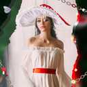 Mushroom Hat Renaissance Medieval Costume Cosplay Victorian Fairy Accessories with Bead Lace Brim Cap