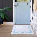 SHIYUE Scalloped Bow Bathroom Mat, Coquette Cute Non Slip Rug Aesthetic Preppy Microfiber Room Decor, Soft Bathtub Decoration(18"26" Sky Blue)