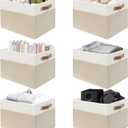 SNWDN 6 Pack Large Fabric Storage Baskets for Organizing Collapsible Fabric Storage Bins with Handles for Home organization and storage (White/Beige 15''Lx13''Wx13''H)