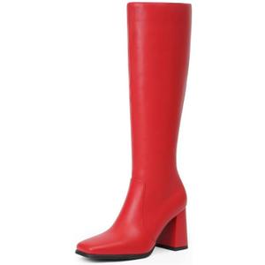Modatope Knee High Boots Women Chunky Heel Square Toe Heeled Tall Boot for Women Fashion Side Zipper Long Boot (8)