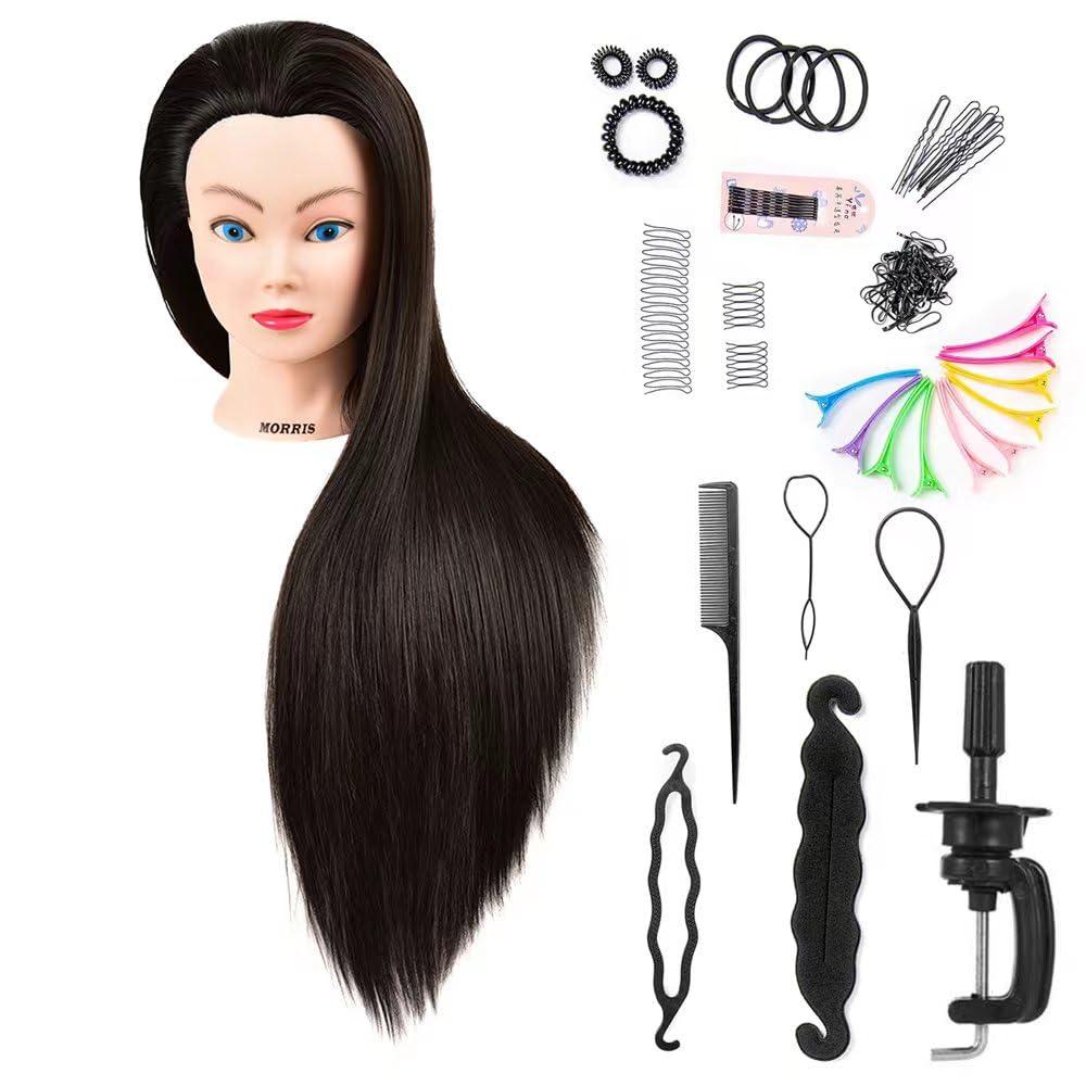 Mannequin Head Styling Mannequin Head for Hair Styling and Free Table Stand Training Head Manikin Cosmetology Doll Head with Long Fiber Hair Hairdresser Practice Head for Stylist (jet black)