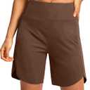 Soothfeel Women's 7" Athletic Running Long Shorts with Pockets High Waisted Bermuda Shorts for Women Workout Walking Casual (Orange, XL)