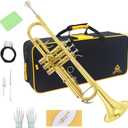 Trumpet Instrument,Band & Orchestra Musical Instruments for Beginners,With trumpets case,Mouthpiece,Cloth and Gloves (Golden)