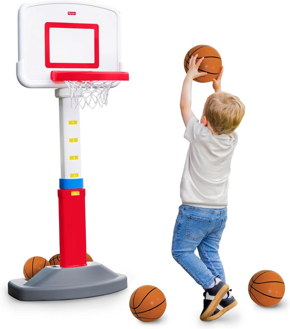 Fisher-Price Grow-to-Pro Basketball Hoop for Toddlers & Kids - Adjustable Height Indoor/Outdoor Play Set with Ball, 18 Months - 5 Year