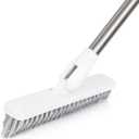 Affogato Floor Scrub Brush Bathroom Long Handle Bathtub Push Broom Shower Tile Grout Scrubber Rotatable Indoor Kitchen Scrubbing Cleaning Brush for Hard to Reach Areas - White (35 Inches)