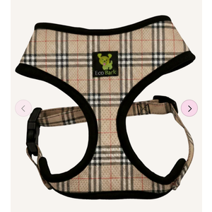 EcoBark Step in Dog Harness  EcoFriendly Teacup Dog Harnesses for XXS, XS, and Small Dogs  Reflective and Adjustable Mini Body Halter Vest Tiny Soft Mesh Toy Breed Harness (Beige Plaid, XXS)