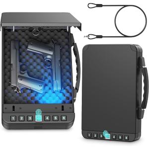 Gun Safe for Handgun Biometric Gun Safe for 2 Pistols, Quick Access Handgun with Fingerprint PIN or Key Lock Rechargable Handgun Safe, for Home Car Travel Nightstand Bedside or Drawer  (Black)