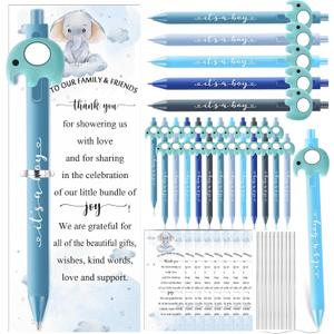 50 Set Baby Shower Gifts Pens for Guests Baby Shower Party Favors Retractable Ballpoint Pens with Thank You Cards for Gender Reveal Souvenir Game Prize (It's A Boy)