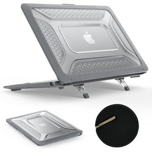 SEYMAC stock Case for MacBook Pro 14 inch, Shock-Absorbing Protection with Folding Stand &Mouse Pad Case for MacBook Pro 14 inch, Gray