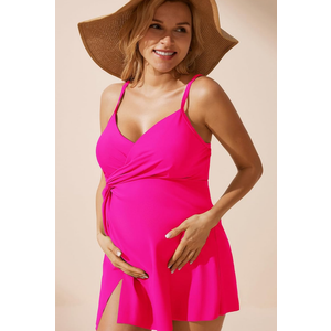 Maacie Maternity Swimsuit Swim Dress One Piece Knotted Crisscross Split Hem Bathing Suit Latge