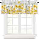 T&H XHome Kitchen Valances for Windows Yellow Floral Honey Bee Summer Flowers Grey Plaid 42" W x 12" L Window Valances Rod Pocket Short Curtains for Bathroom, Living Room, Bedroom, Farmhouse, Cafe