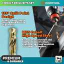 1/2 inch Cobalt Drill Bits (6Pcs), M35 HSS Metal Jobber Length Twist Drill Bit Set for Hard Metal, Stainless Steel, Iron, Copper, Aluminium, Brass, Plastic & Wood