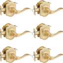 EHOMEWARE 6 Pack Gold Door Handles, Interior Door Knobs, Keyless Privacy Door Knob, Door Locks for Bedrooms, Bathroom Door Knob, Reversible for Left/Right Handed Doors, Stylish Wave Door Lever (Satin Brass)